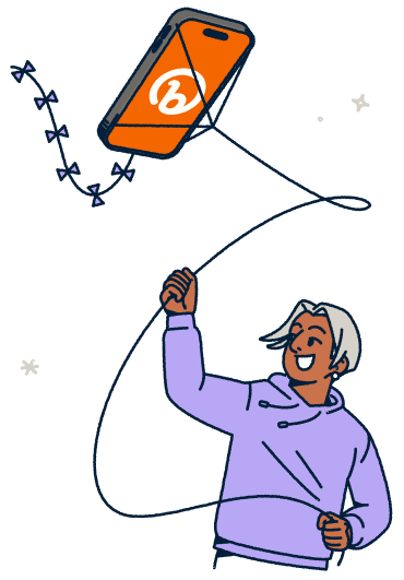 Illustration of a mobile phone flying like a kite, depicting a Bitly logo