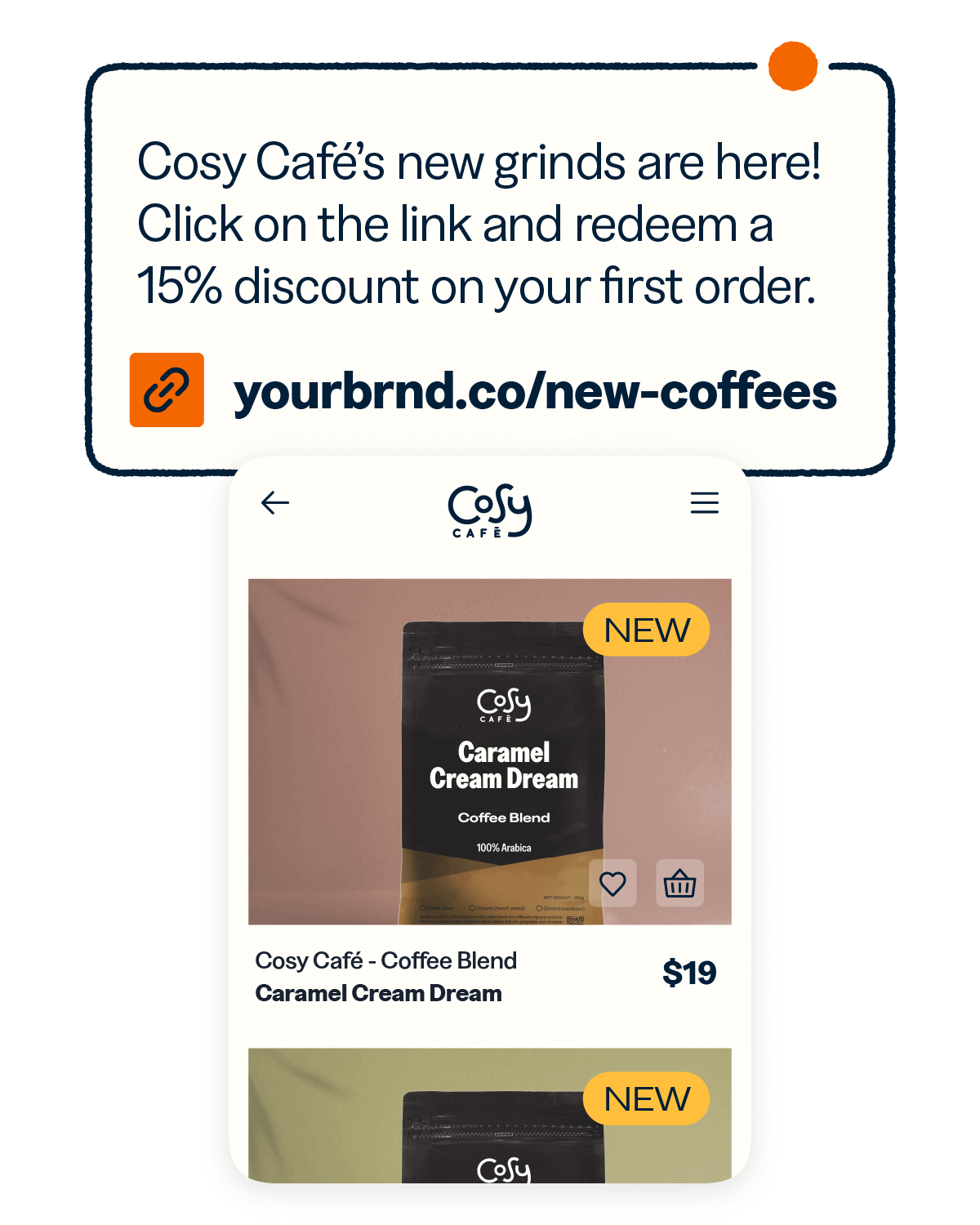 Bitly short link for a 15% discount on Cosy Cafe Coffee