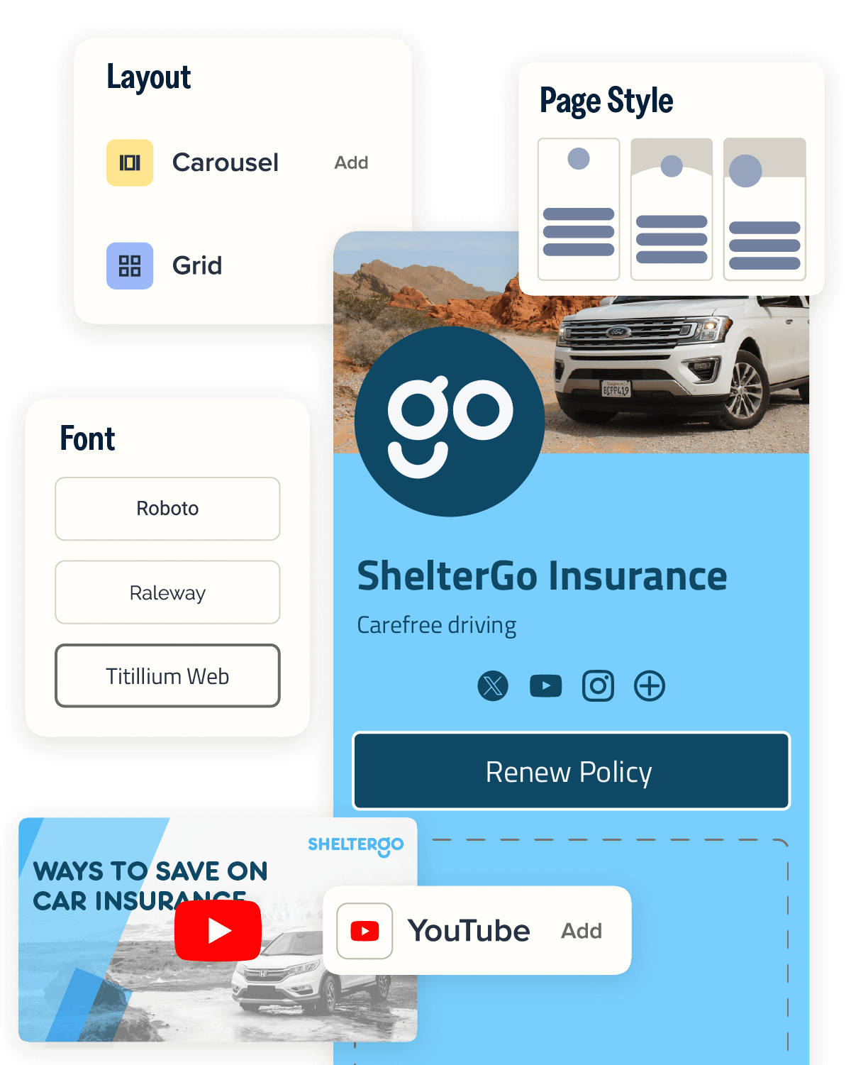 A company's Link-in-bio with examples of all the customization options around it