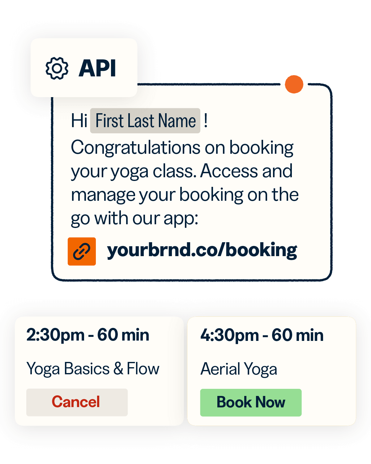 Yoga class booking confirmation with option to cancel or book