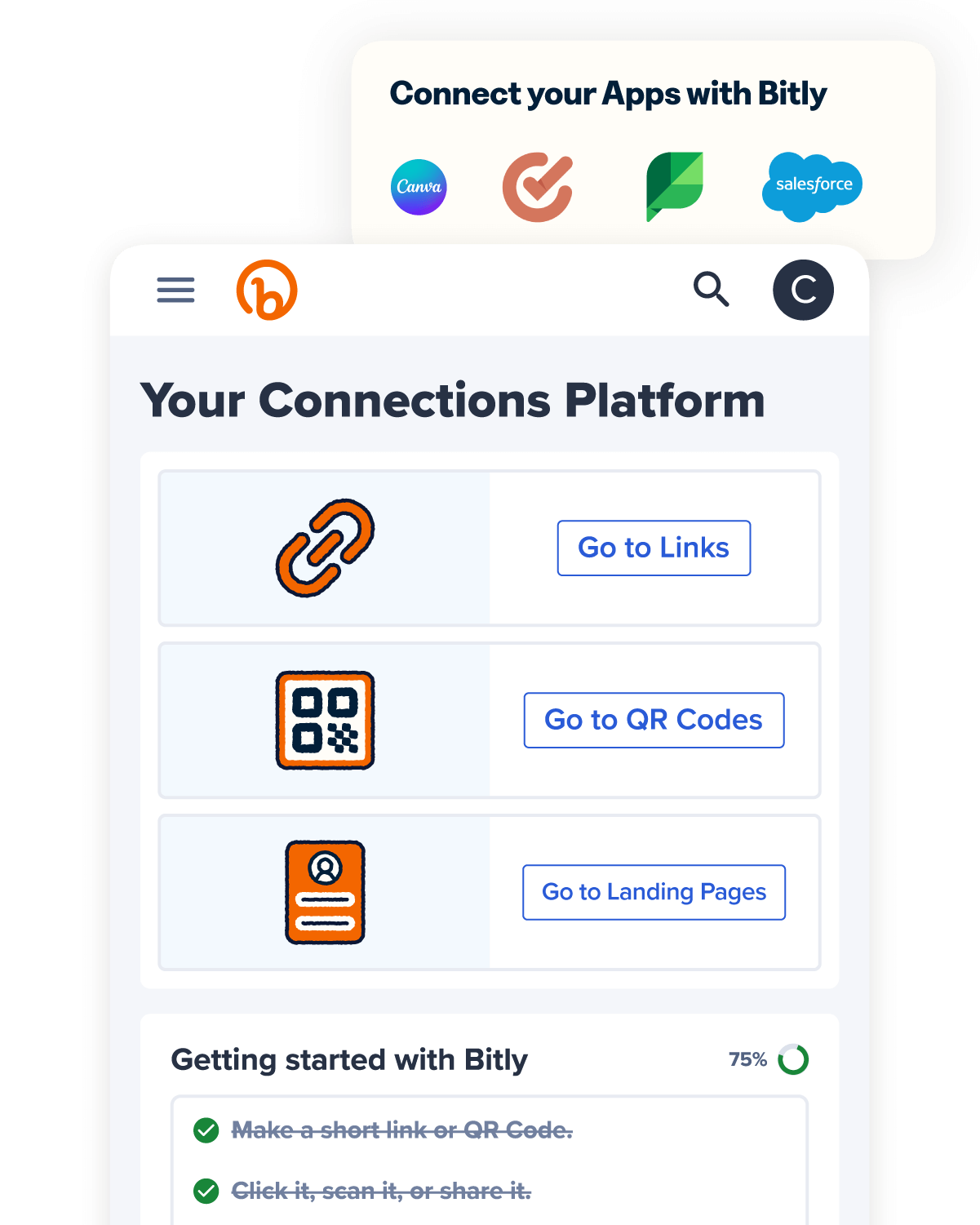 Bitly connections platform UI