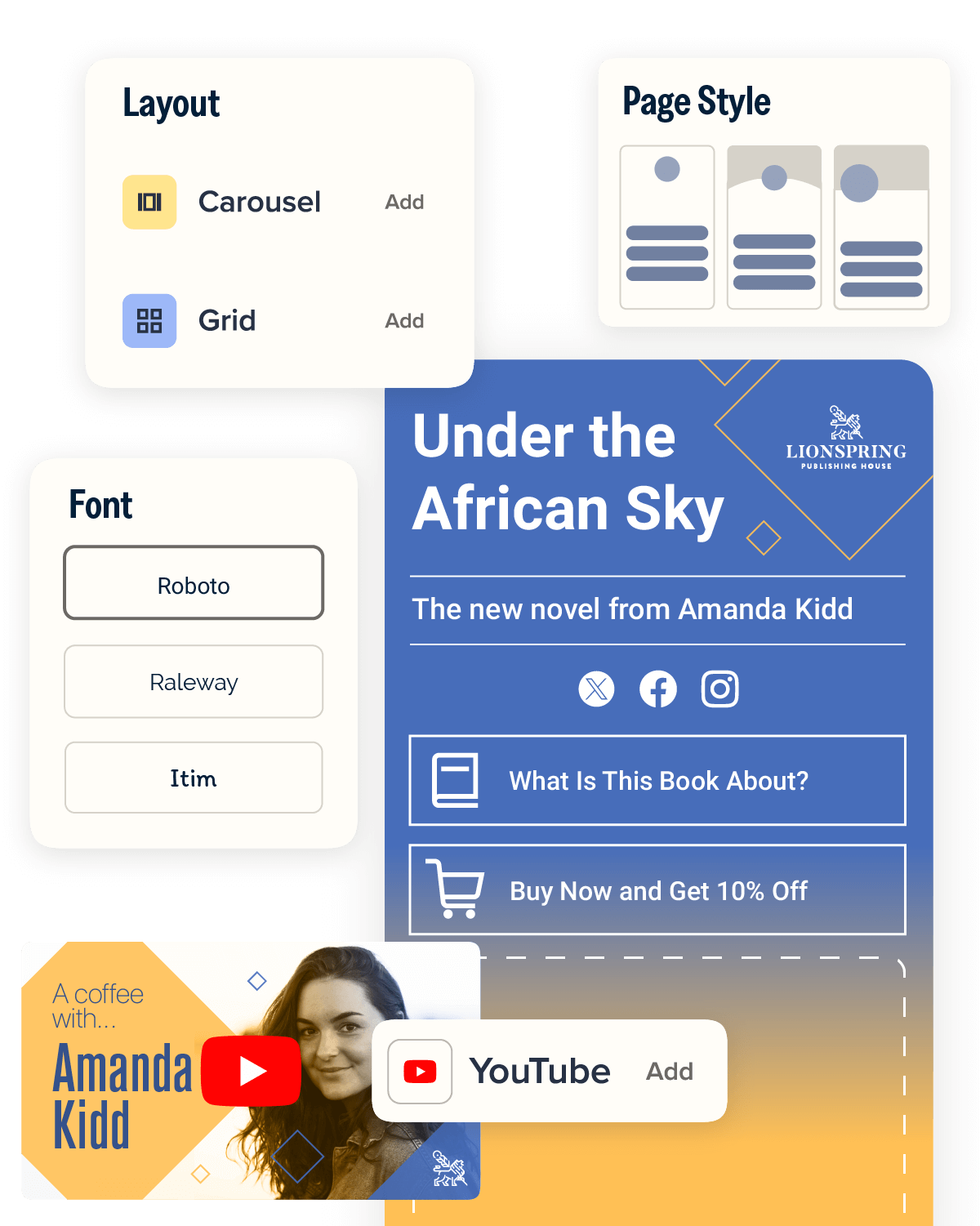 Bitly Pages author page example showing customization options