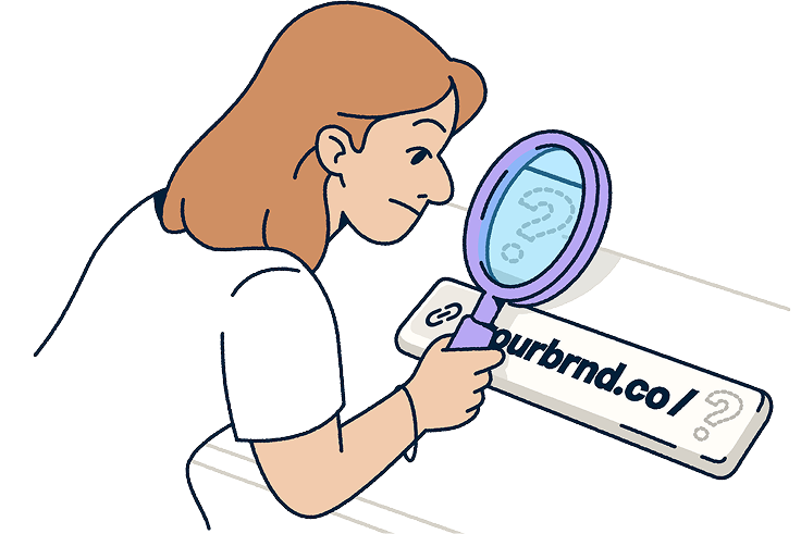 Person investigating a branded URL banner