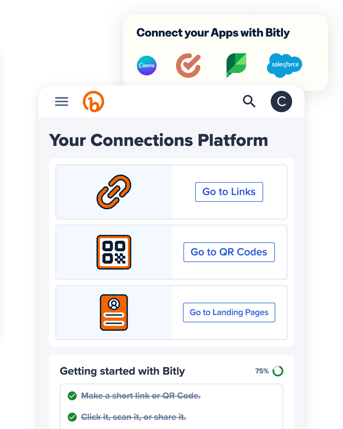 Bitly connections platform UI