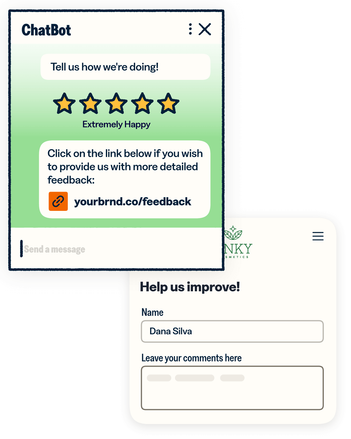 Chatbot with a Bitly short link for a customer feedback from