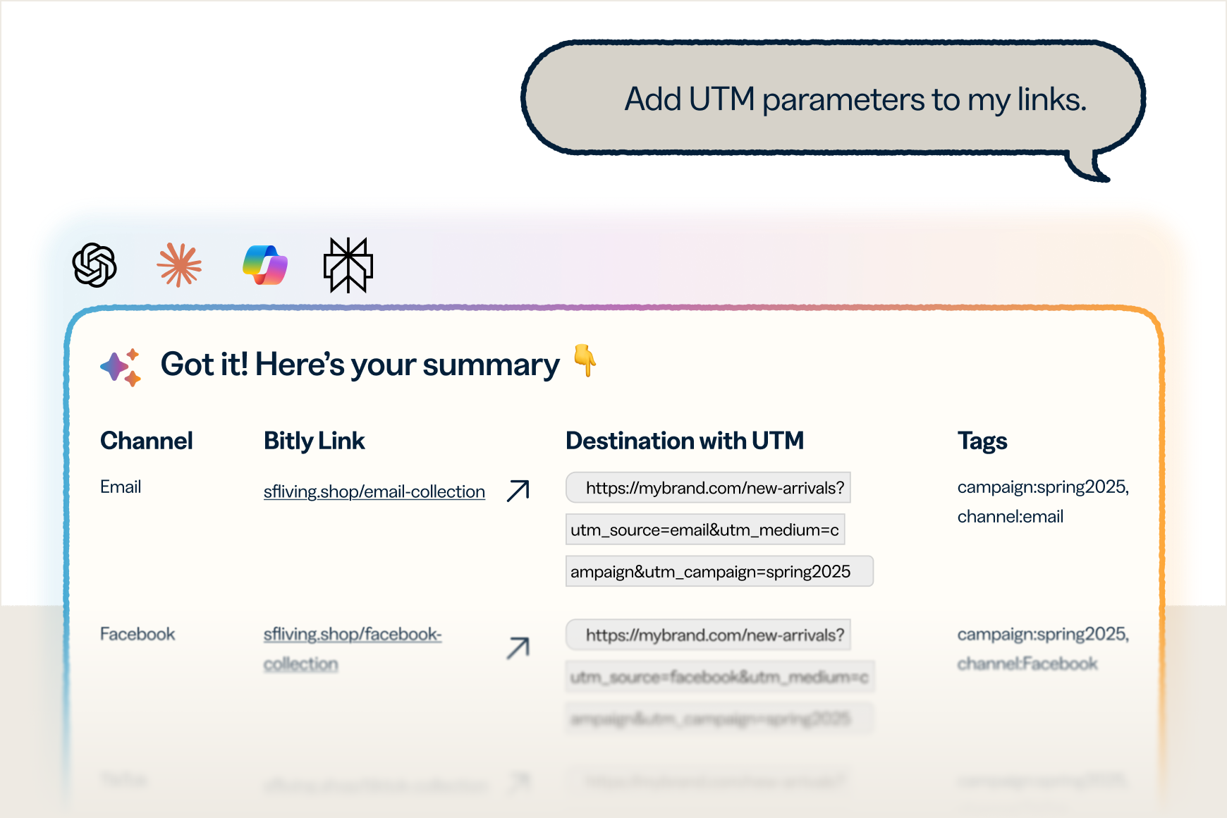 Tell your AI assistant how your links should be structured, from naming conventions and UTM parameters to tagging taxonomy.