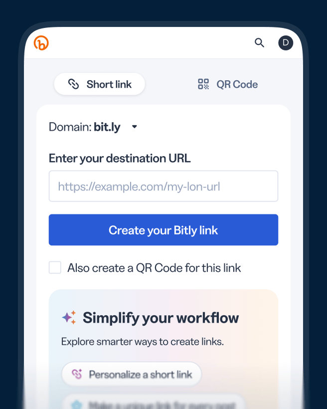 Bitly app dashboard with AI assistant