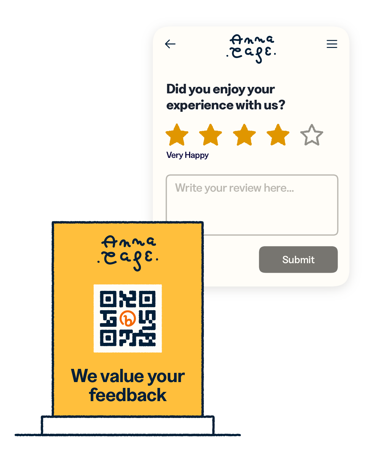 QR code for customer feedback at Amma Cafe