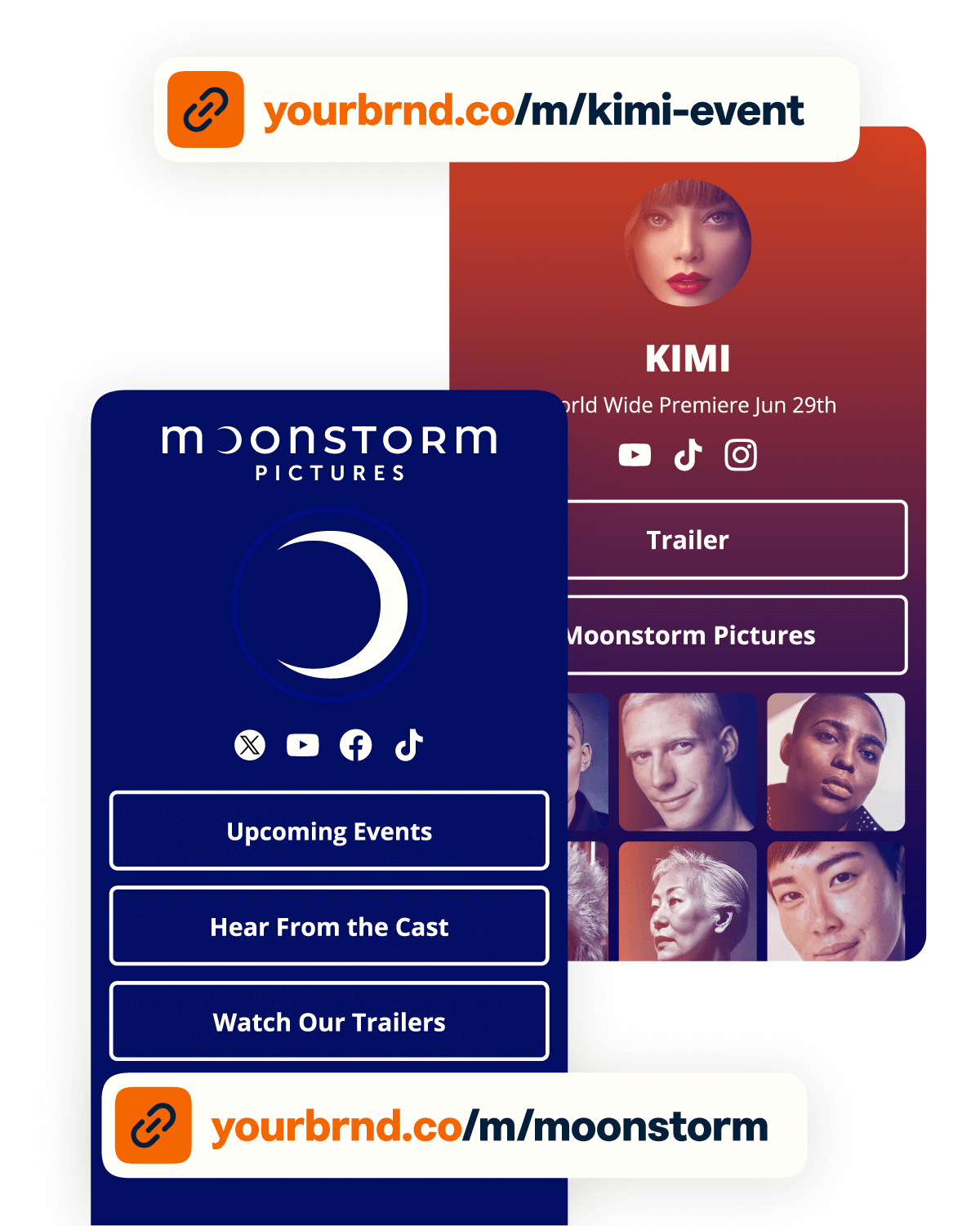 Example mobile landing pages for a movie