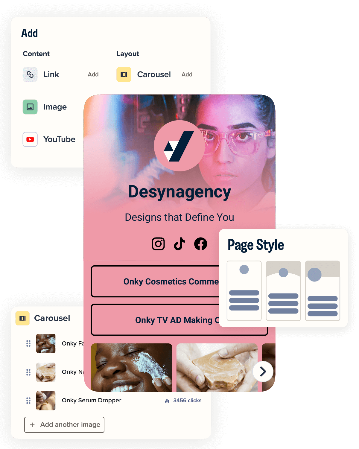 Link-in-bio and pages UI