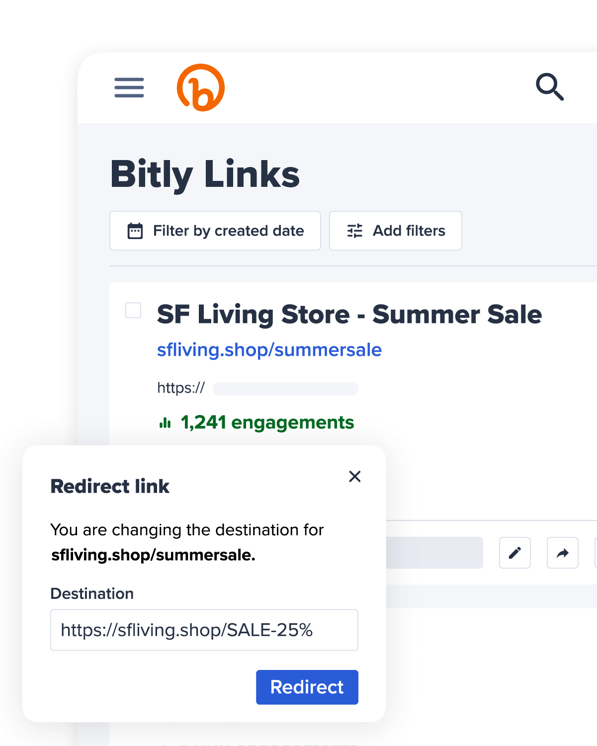 Example of redirected short link