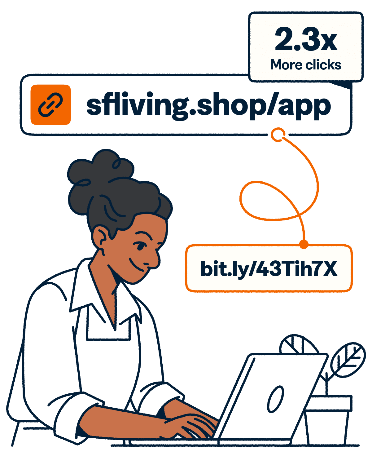Woman on laptop using Bitly to convert a bit.ly link to a branded link.