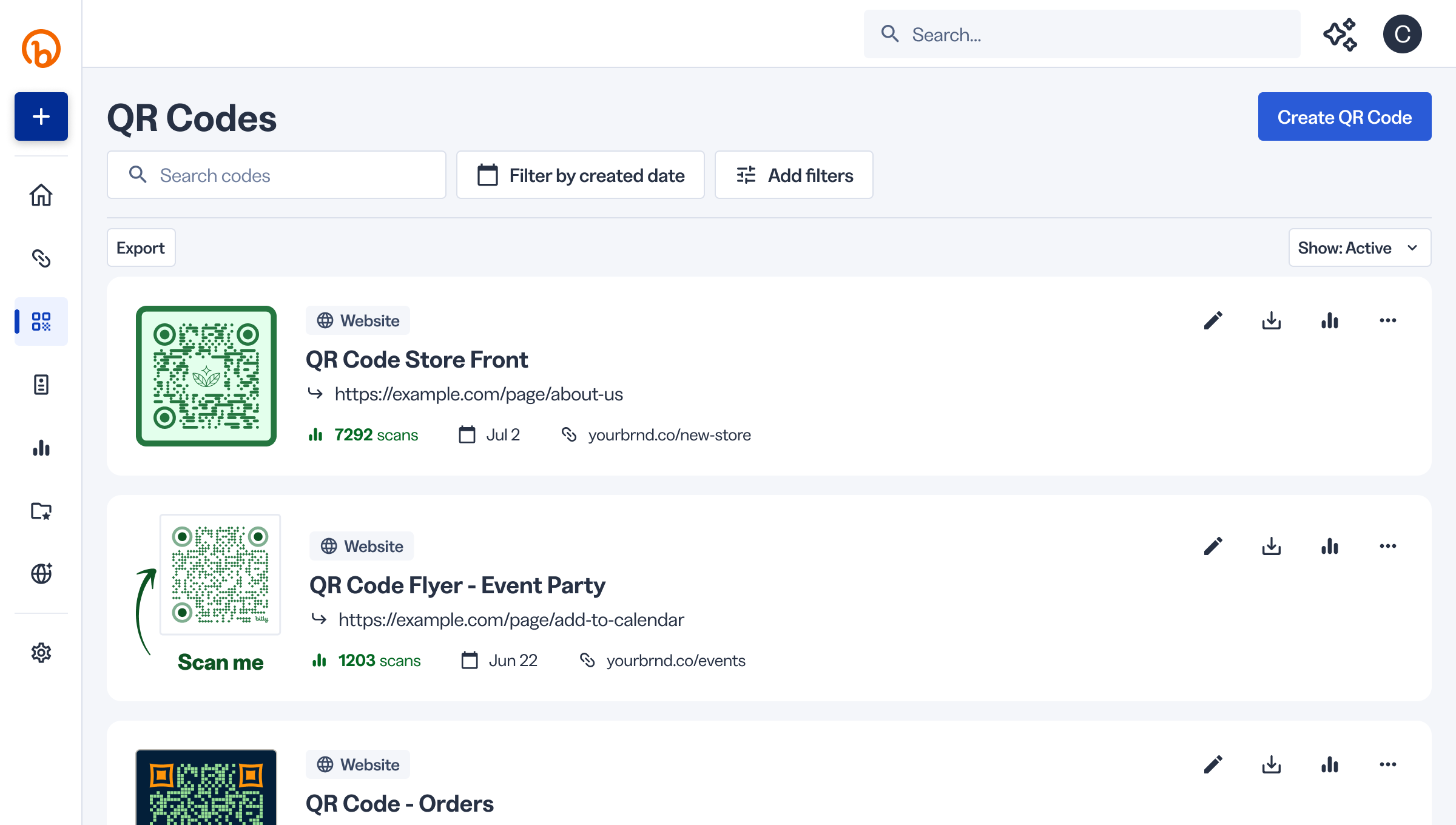 Bitly QR Codes im Dashboard der Connections Platform