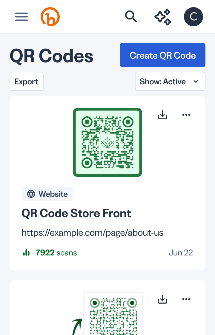 Bitly QR Codes im Dashboard der Connections Platform