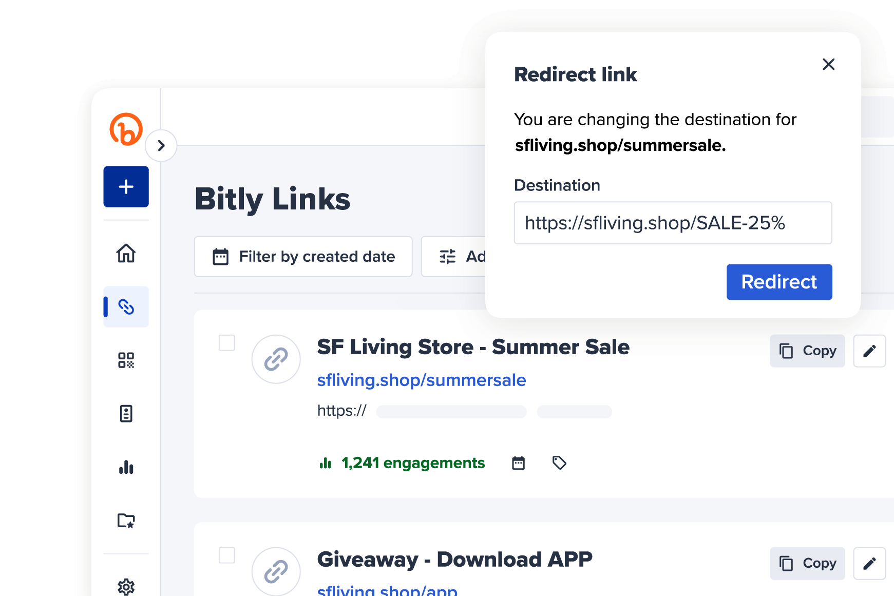 Example of redirected short link