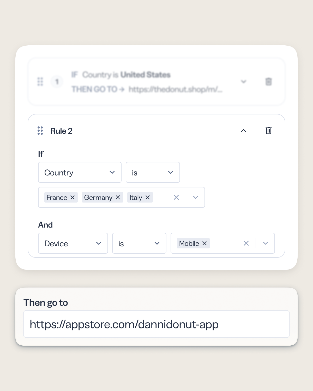 Dynamic routing lets you match the destination to how someone is connecting—sending mobile users to the app store while desktop users land on your full web experience.