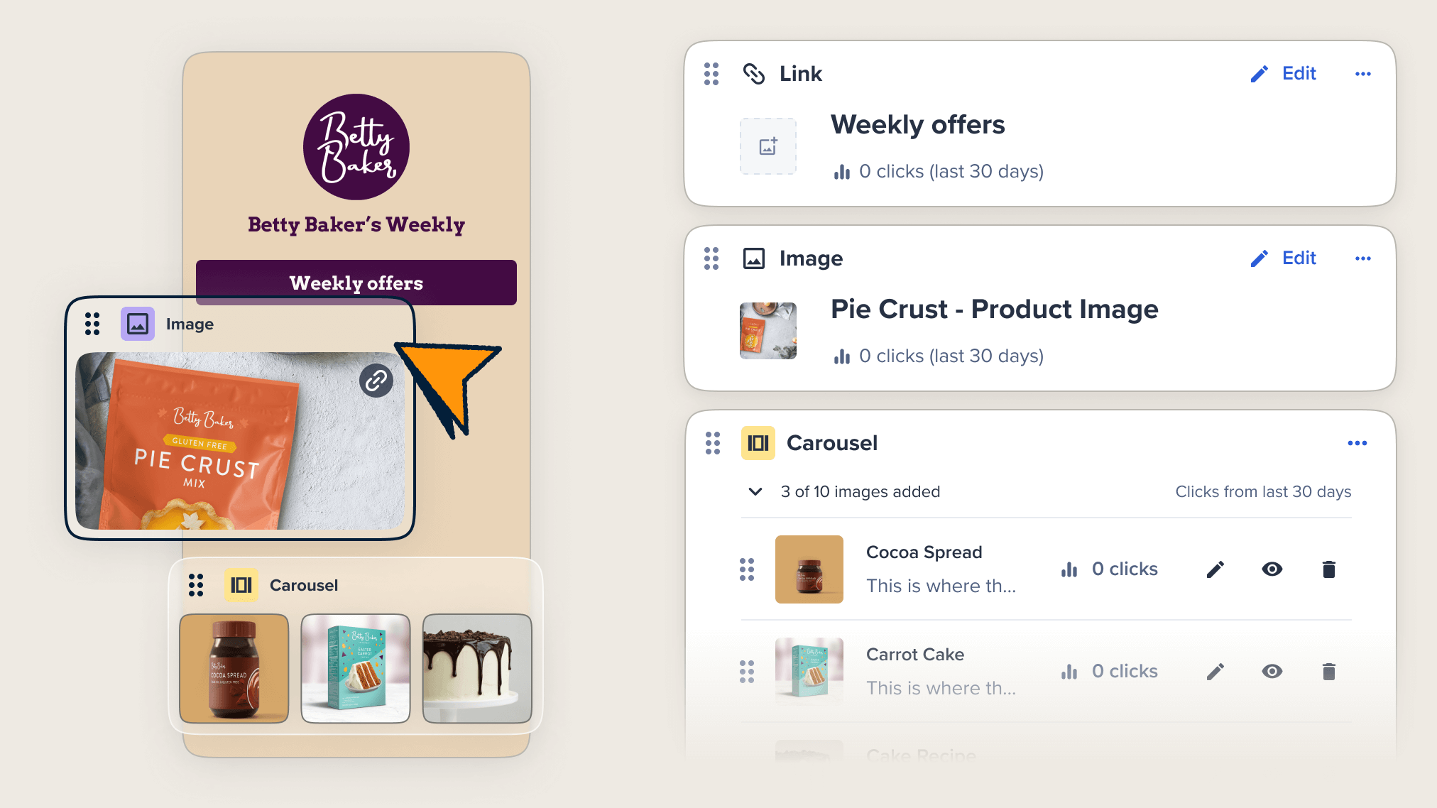 Exemplos de opções de personalização para suas Pages