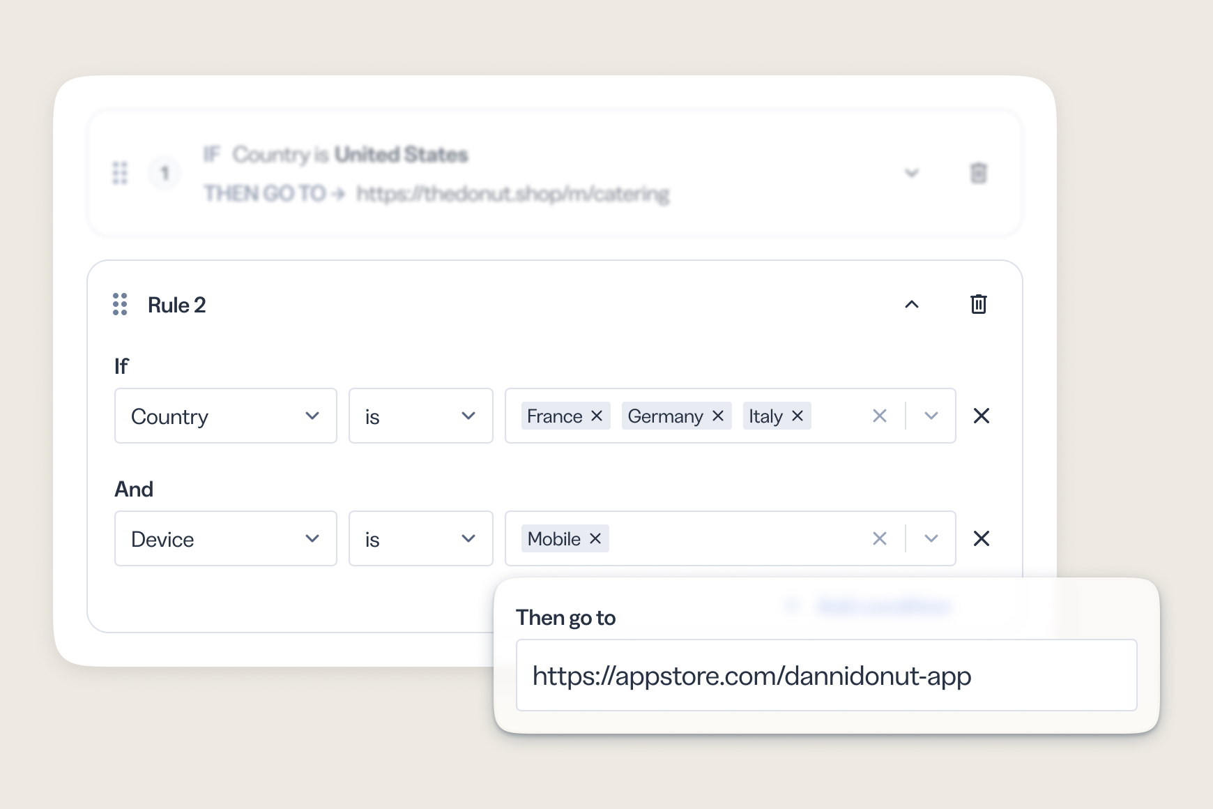 Dynamic routing lets you match the destination to how someone is connecting—sending mobile users to the app store while desktop users land on your full web experience.