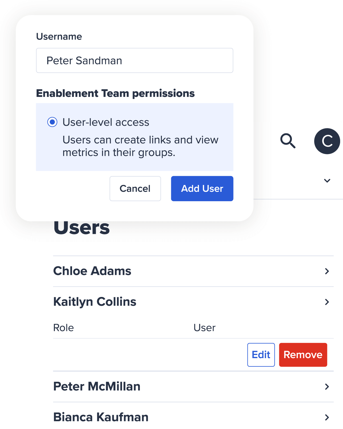 Enterprise group UI