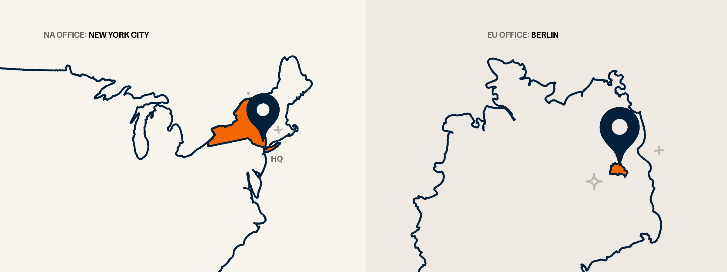 Map displaying Bitly offices in US and Berlin